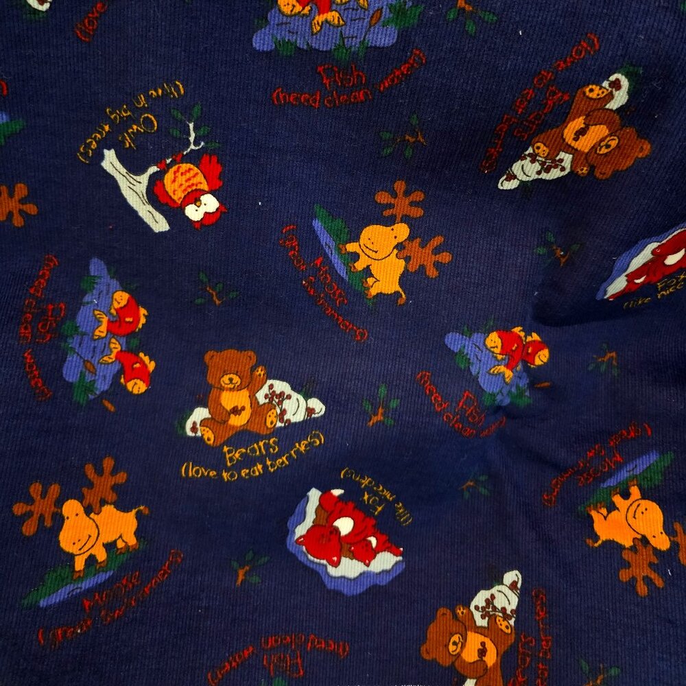 Vintage Cone Mills Corduroy Kids Animal Print Upholstery Material - 78" x 63"